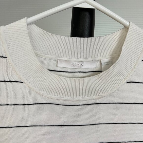 Boss Hugo Boss Fenella White Black Stripe Knit Pullover‎ 3/4 Bell Sleeves Sz M - Picture 3 of 16